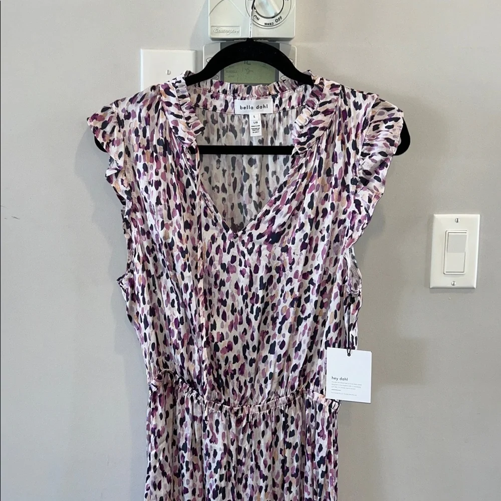 BELLA DAHL Ruffle Cap Sleeve Split Neck Minidress - Confetti NWT - Picture 4 of 7